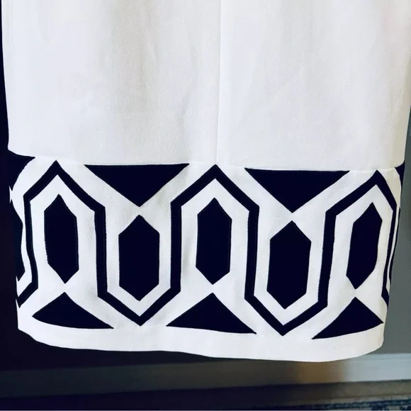 ADRIANNA PAPELL Black Cream V Neckline Cap Sleeve Career Dress 6 Lined Design - Picture 4 of 11